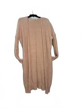 Blushing Heart Cozy Long Knit Cardigan Sweater in Soft Apricot w/ Pockets M